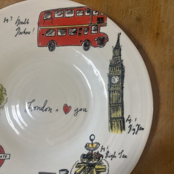 Anthropologie Linea Carta London I Love You 8 1/2" Dessert Bread Plate Dish - Picture 4 of 6